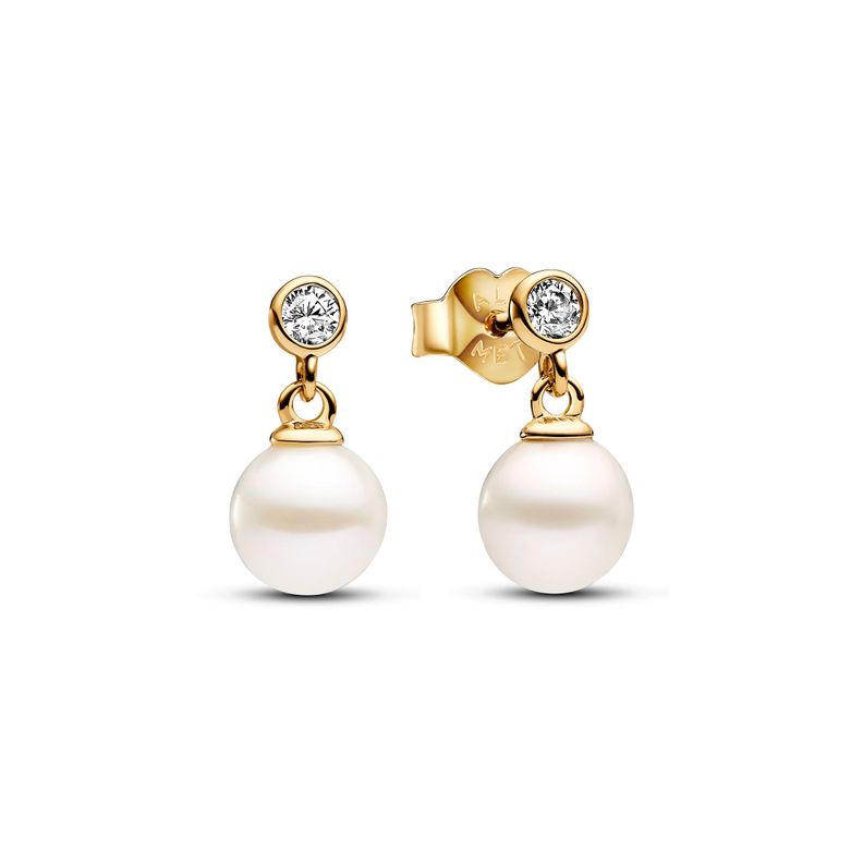 Aretes Colgantes Perla Cultivada de Agua Dulce y Gemas-0