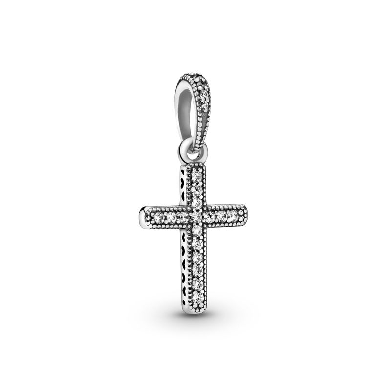 Colgante en Plata Cruzado Clásico con Circonia Cúbica Clara-0