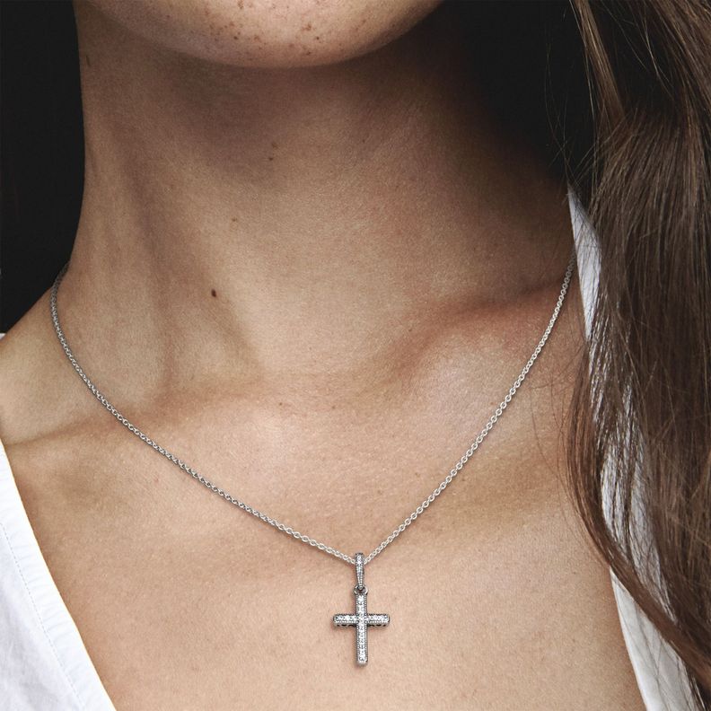 Colgante en Plata Cruzado Clásico con Circonia Cúbica Clara-1