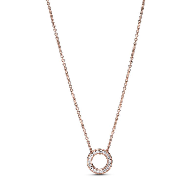 Collar Collier Círculo de Pavé con Logotipo Pandora Rosa-0