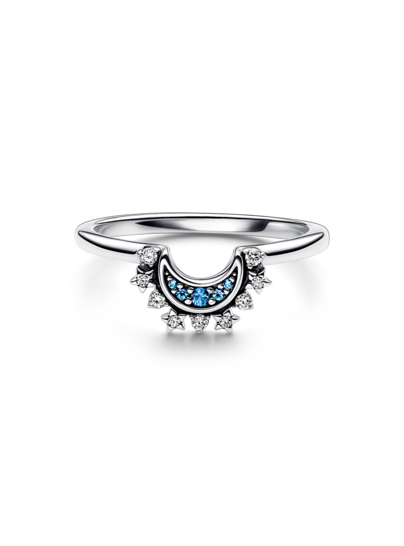 Anillo en Plata  Luna azul brillante con Circonita Cubica-1