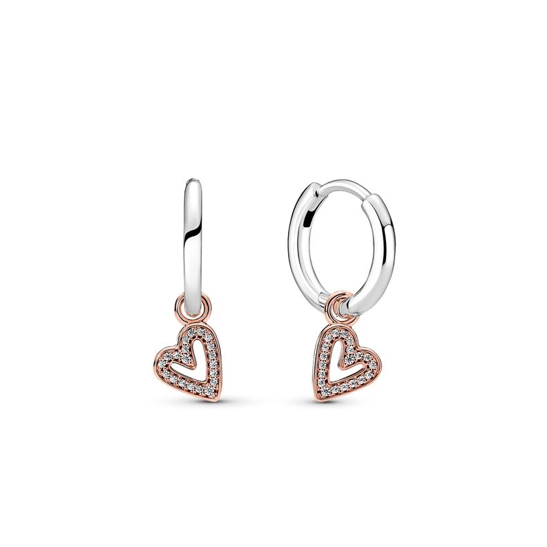 Aretes de Aro en Plata y PANDORA Rose PANDORA Moments Corazon Brillante a Mano Alzada Circonia Cubica Clara-0