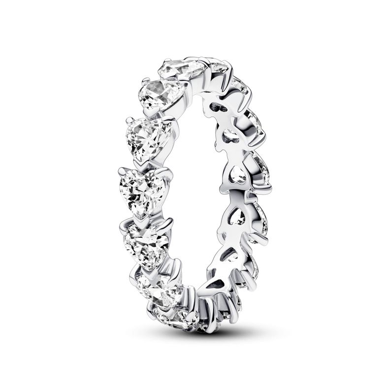 Anillo en Plata Eternidad Hilera de Corazones -0