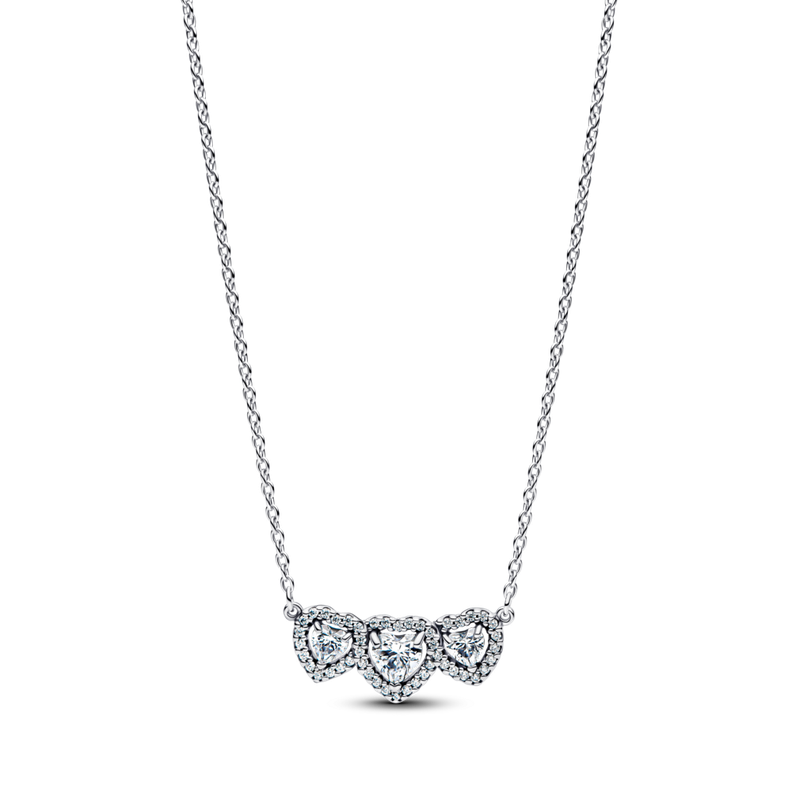 Collar Collier Trilogia de Corazones con Halo Plata 45