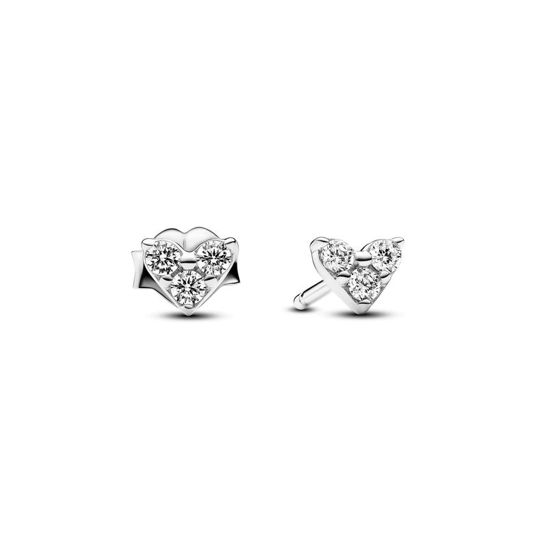 Aretes de Botón Corazón y Triple Gema en Plata-0