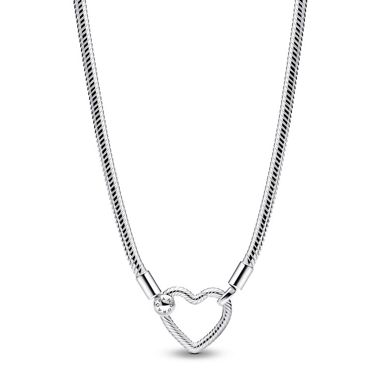 Collar de Cadena de Serpiente con Cierre de Corazon en Plata-0