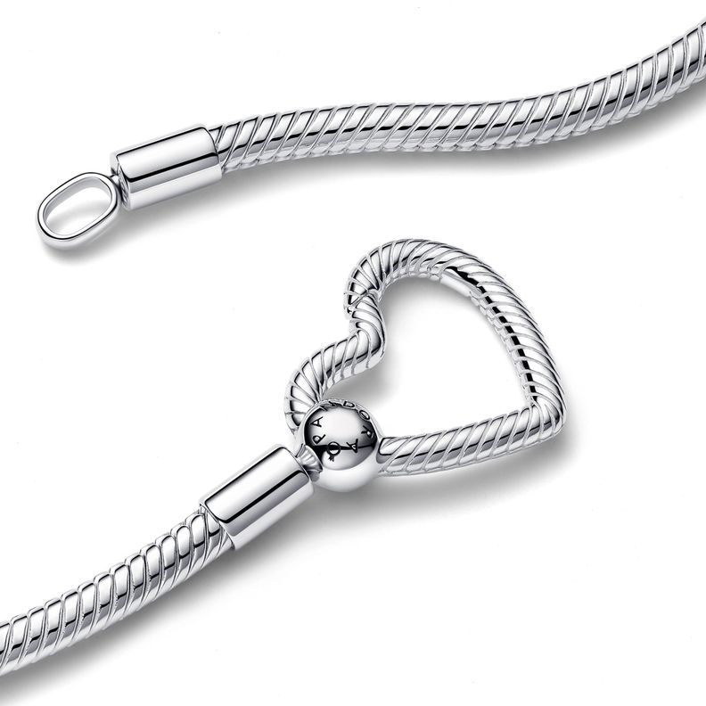 Collar de Cadena de Serpiente con Cierre de Corazon en Plata-1