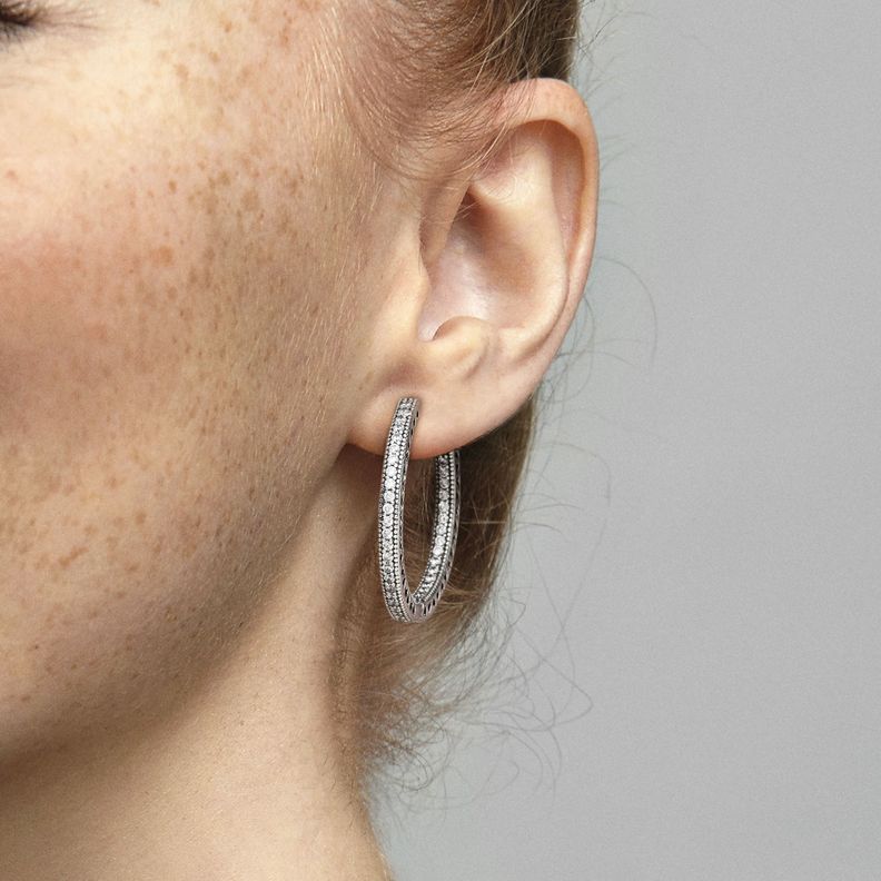 Aretes de Aro Brillo y Corazones Pandora Plata Esterlina-1