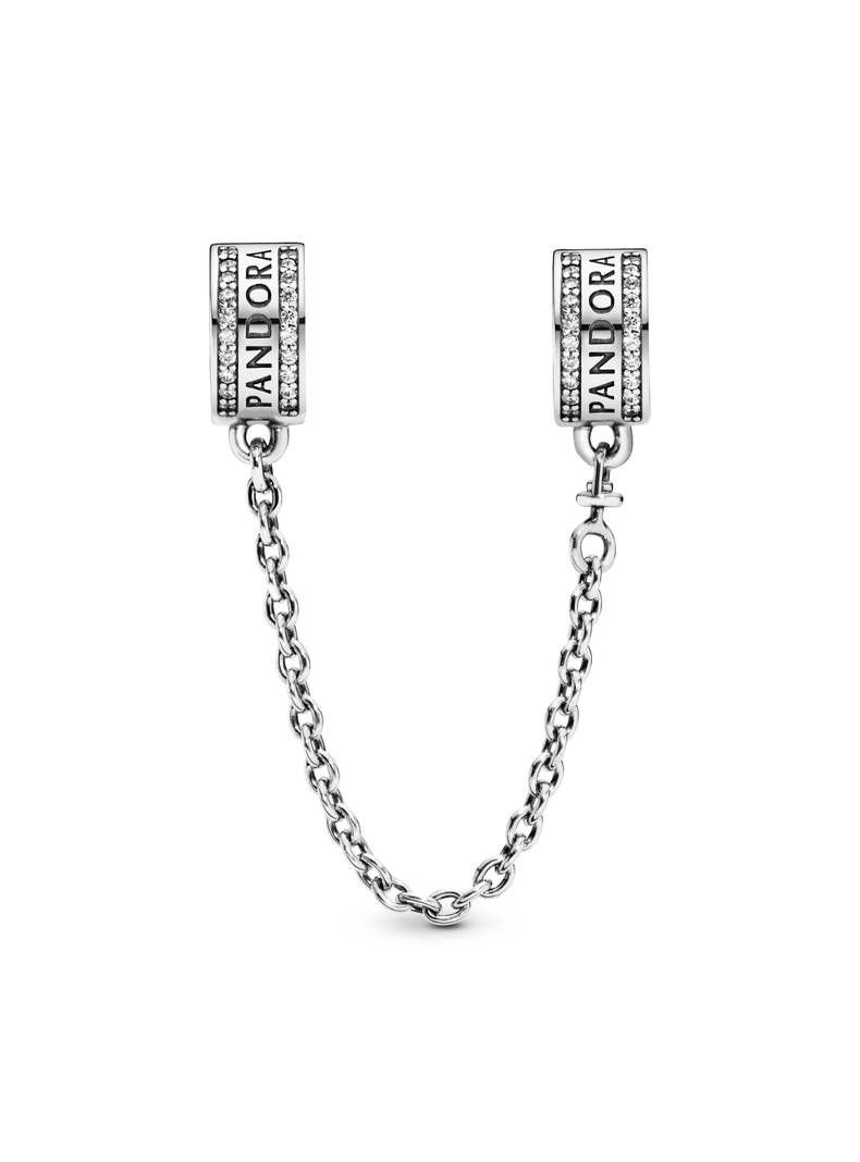 Cadena de Seguridad en Plata Insignia Circonia Cúbica Clara-0