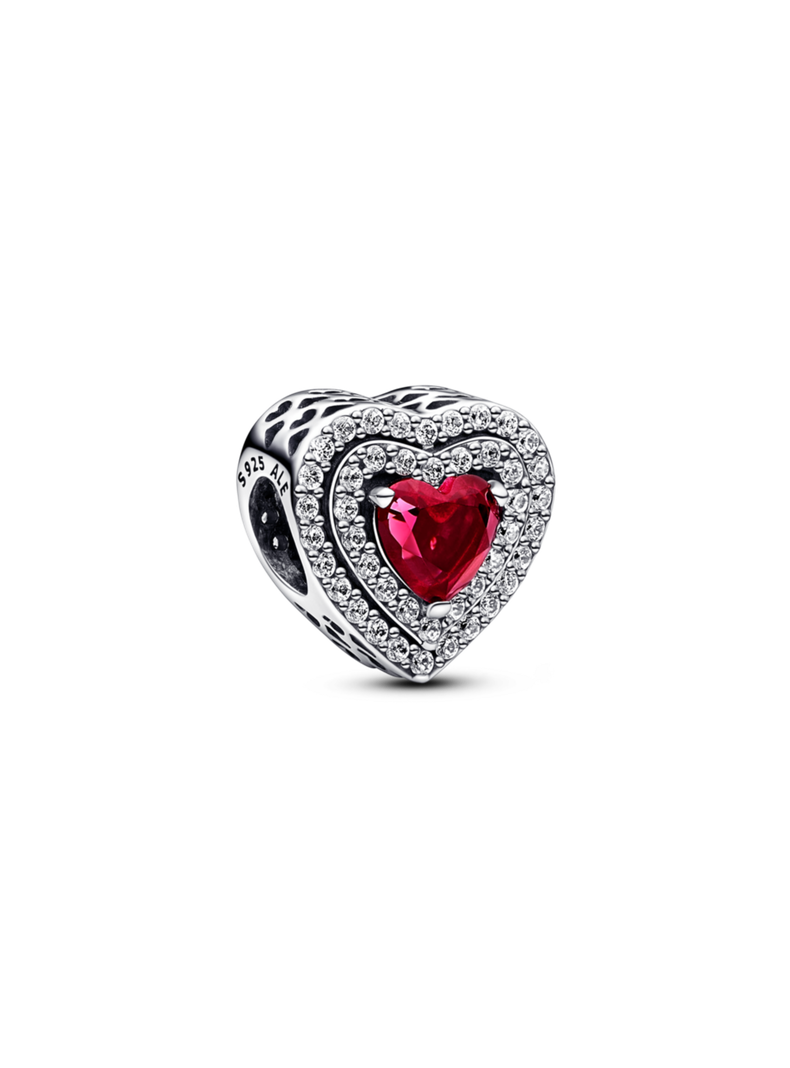 Charm Plata Corazon Nivelado Rojo y Cristal Rojo Cereza-0