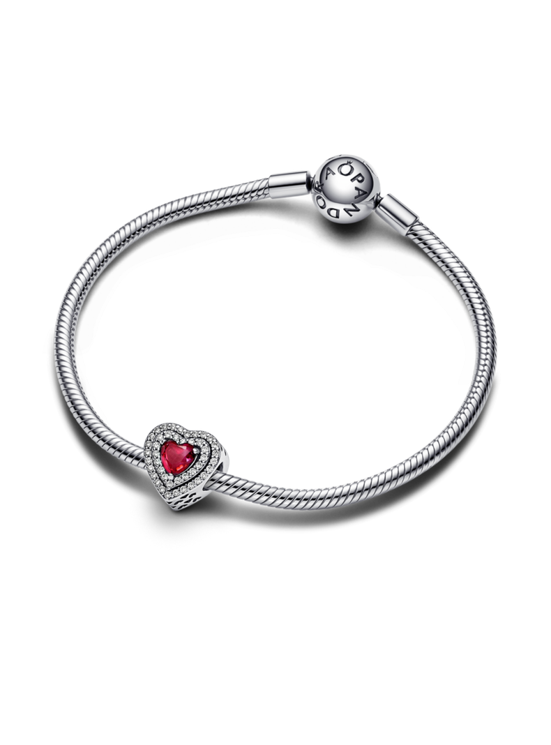 Charm Plata Corazon Nivelado Rojo y Cristal Rojo Cereza-1