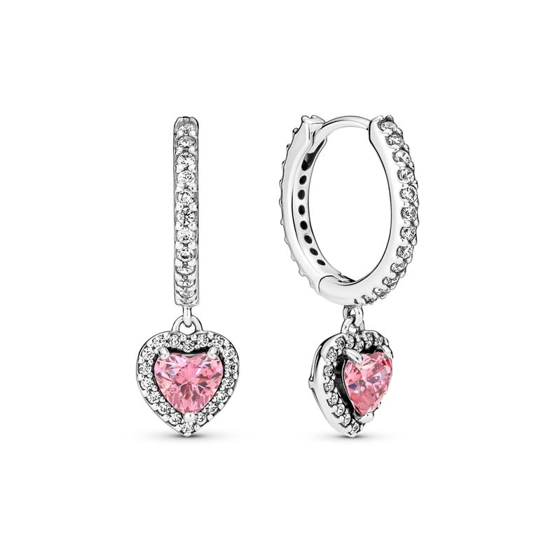 Aretes de Aro en Plata Corazón de Halo Brillante y Rosa-0