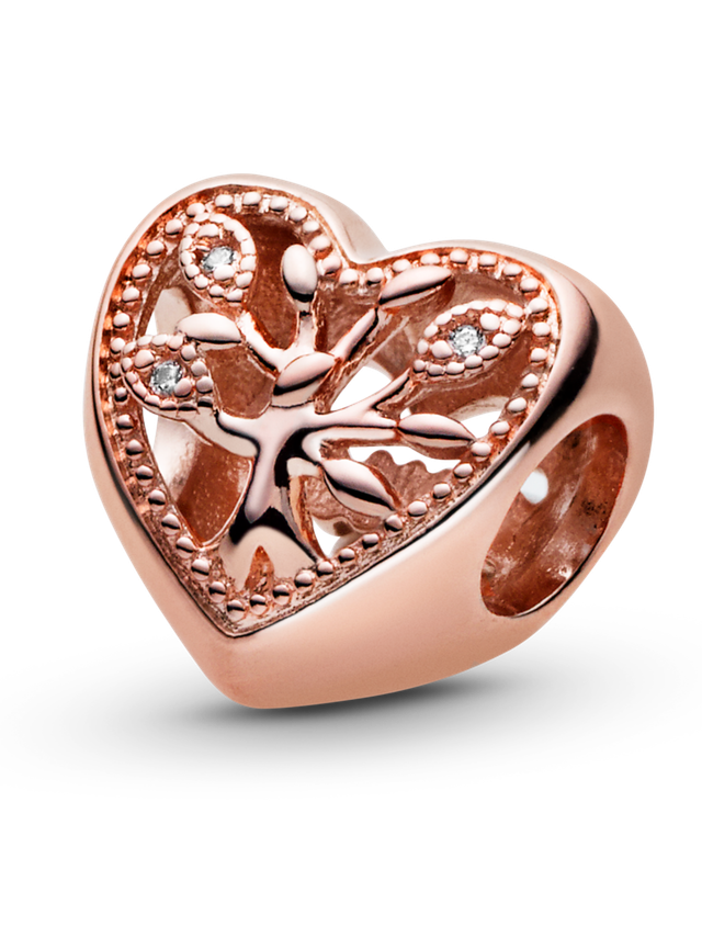 Charm en Rose Corazon Calado Arbol Familiar con Circonia-0
