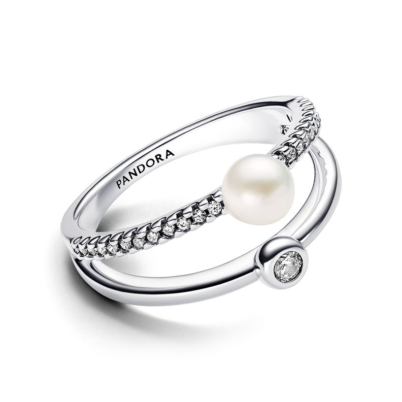Anillo en Plata Doble Banda con Pave y Perlas -0