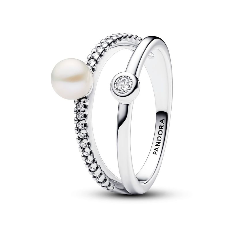 Anillo en Plata Doble Banda con Pave y Perlas -1