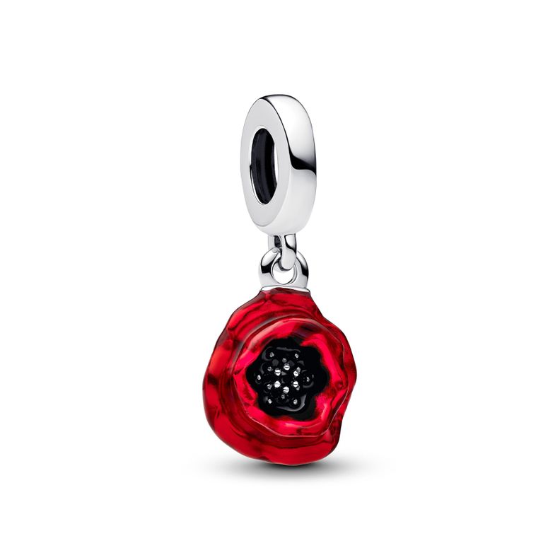 Charm Colgante Flor Roja Plata