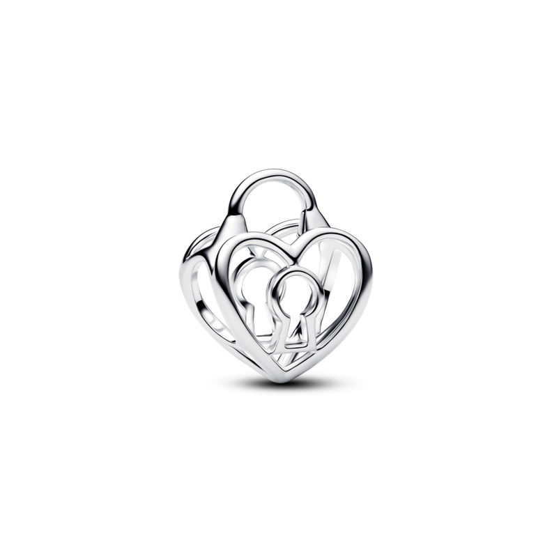 Charm Calado Corazon con Candado Plateado Plata