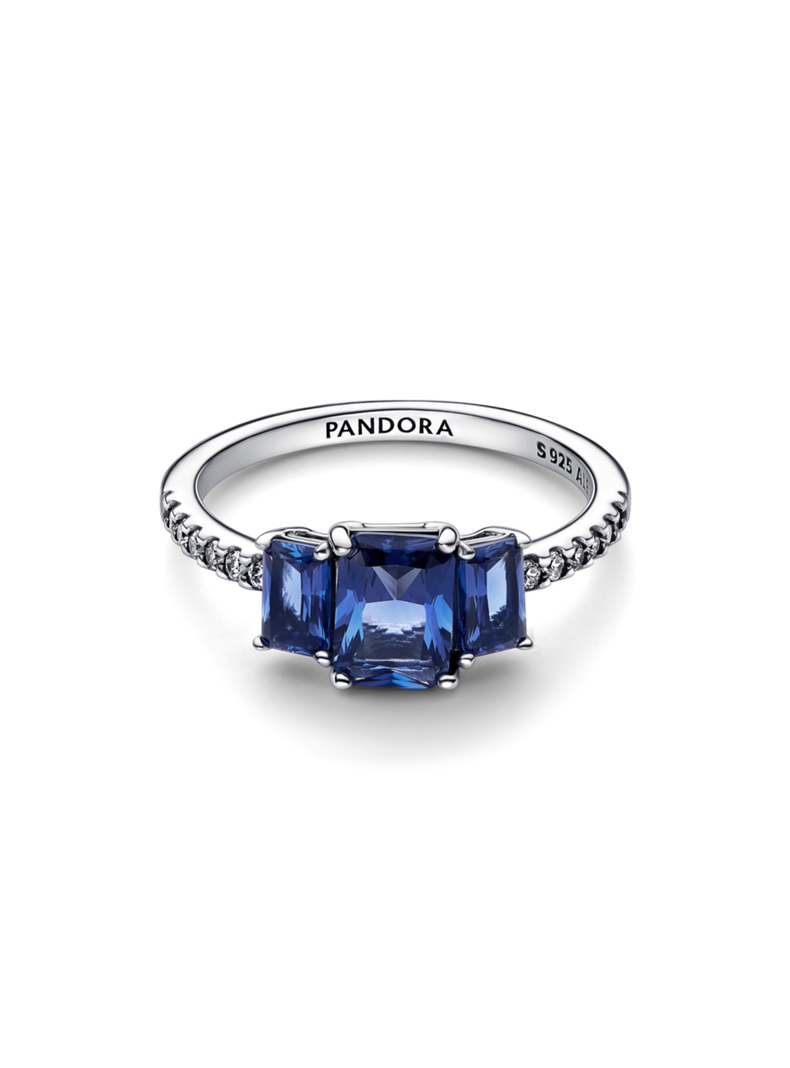 Anillo Plata  Tres Piedras Rectangulares Azules Brillante-0