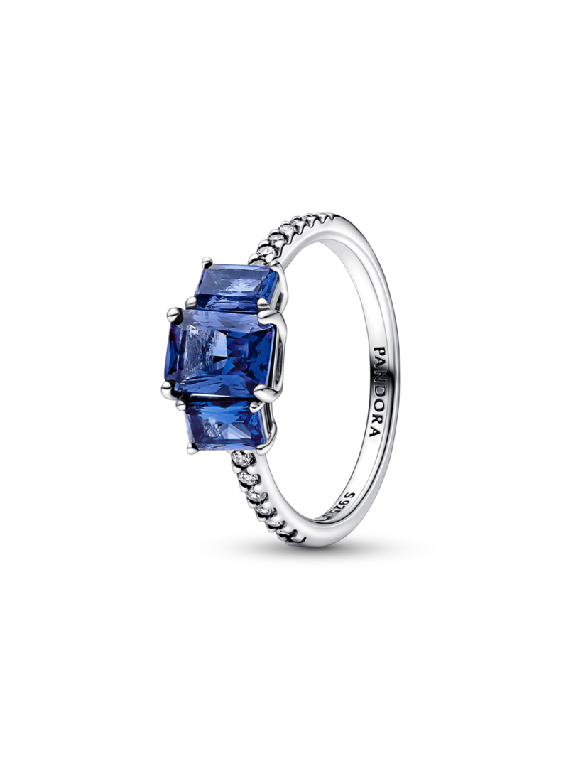 Anillo Plata  Tres Piedras Rectangulares Azules Brillante-1