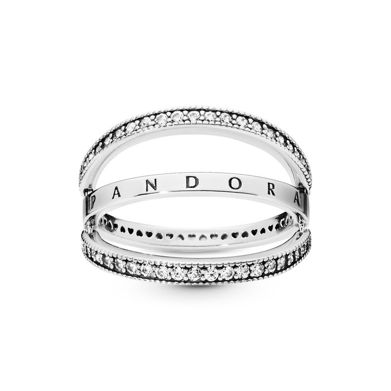 Anillo con Corazones y Logotipo de Pandora Signature-0