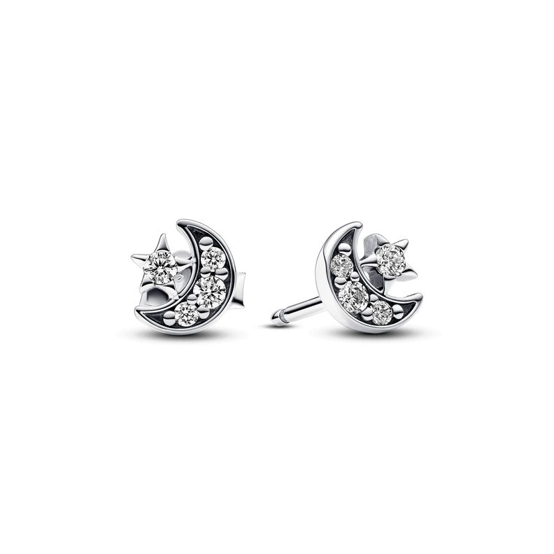 Aretes de Botón Luna y Estrella Brillantes-0
