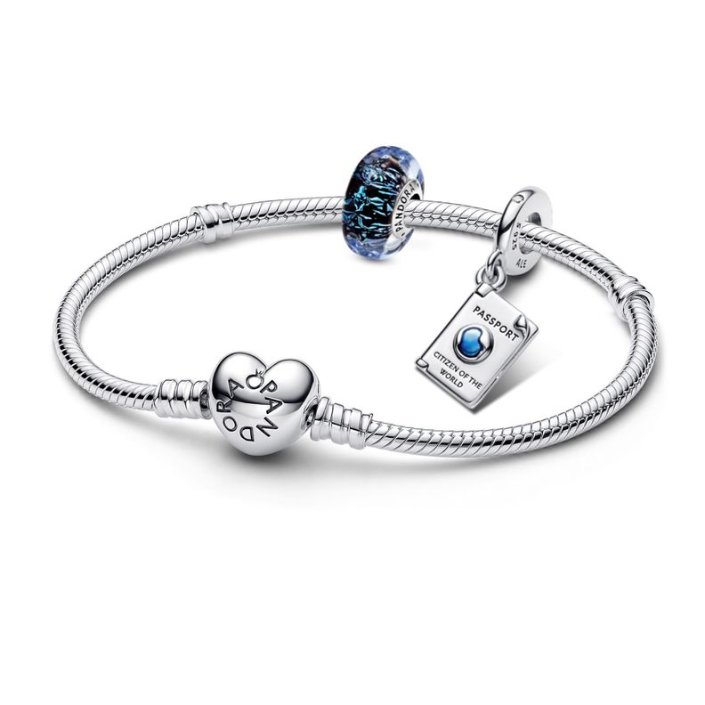 Gift Set Pulsera con Dije de Pasaporte en Plata y Murano Azul-0