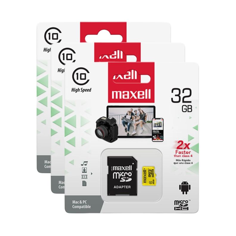 Pack 3 Tarjetas Micro SD Maxell 32GB CLASE 10-0