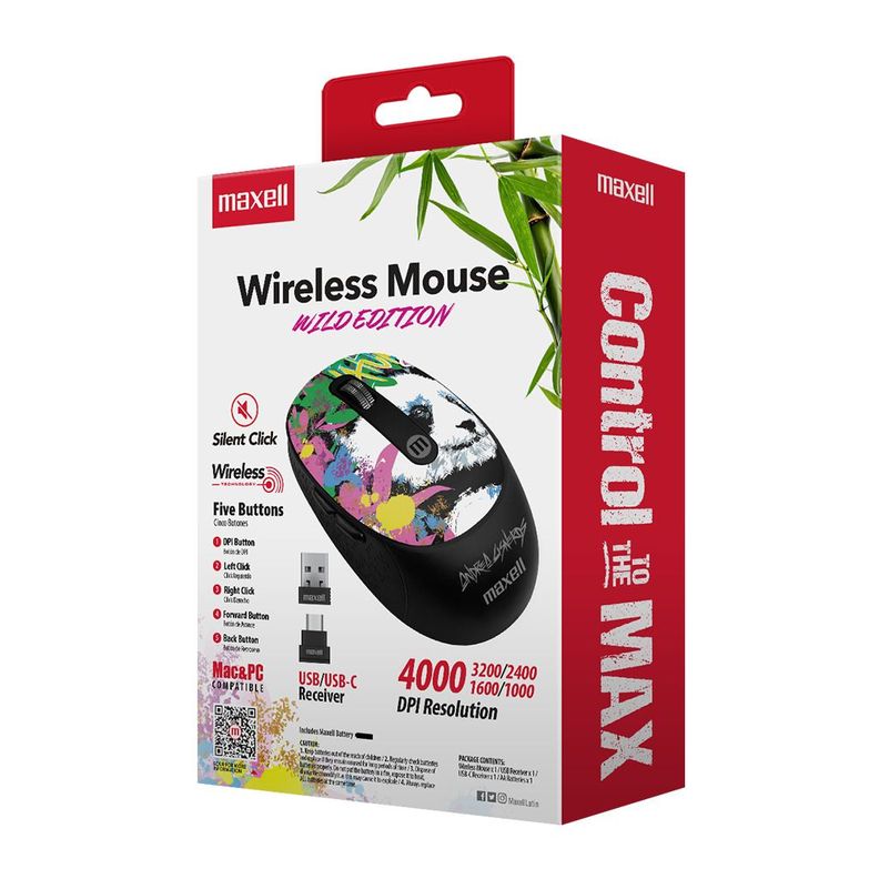 Mouse Inalámbrico Maxell Diseño Wild 4000dpi Usb/usb-c Panda-4