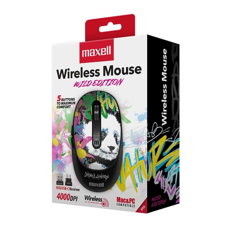 Mouse Inalámbrico Maxell Diseño Wild 4000dpi Usb/usb-c Panda-3