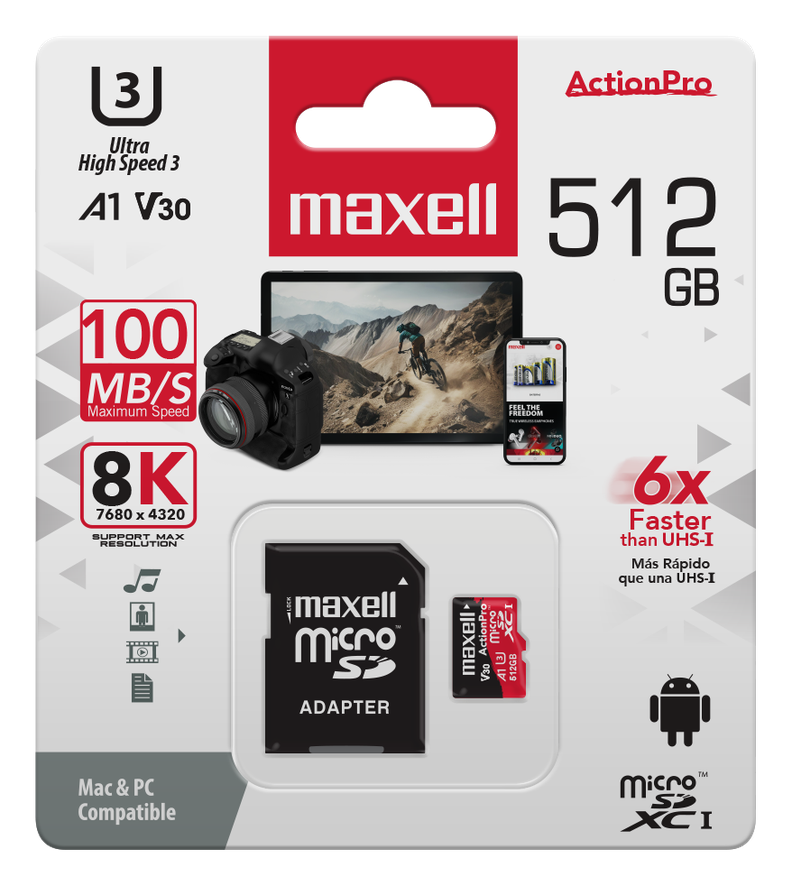 Tarjeta MicroSD Maxell 512GB UH-3 8K 100MB/S-2