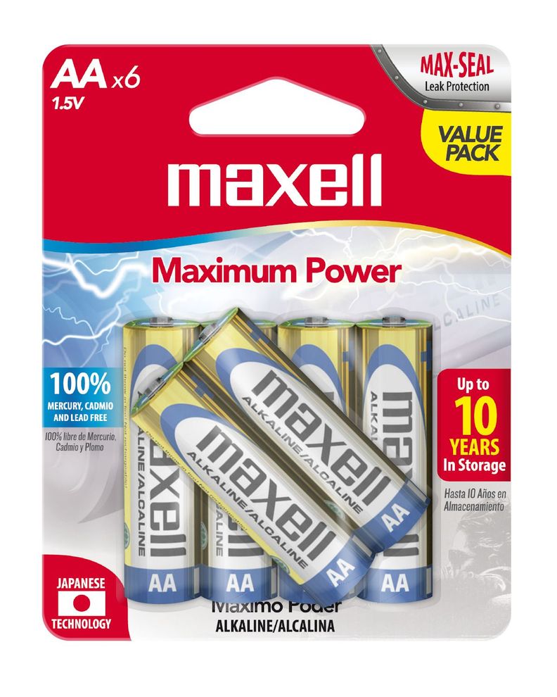 Pilas Alcalinas Maxell Tamaño AA 6 Unidades-0