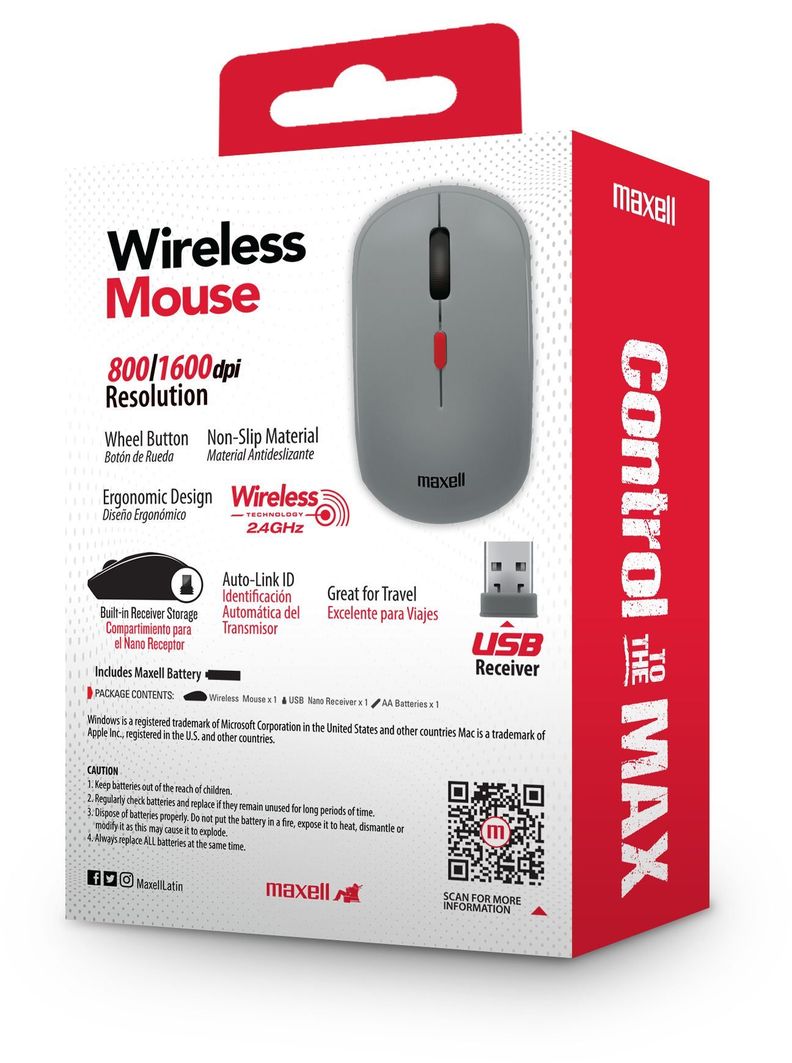 Mouse Inalámbrico Maxell 1600 DPI MOWL-100 Gris-3