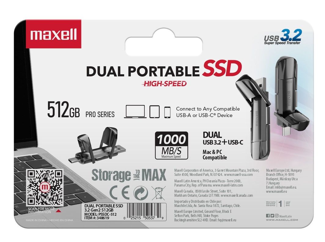 Disco SSD Externo Maxell 512GB 3.2 Dual USB-C 1000MB/s-3