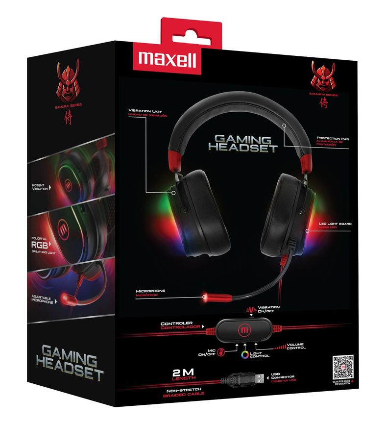 Audífonos Gamer Maxell H-MIC 1200 Led Usb Samurai Con Microfono RGB-2