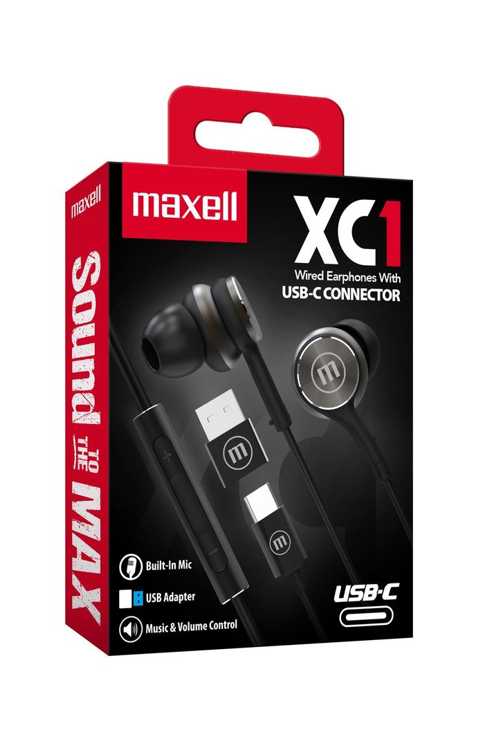Audífonos Maxell Tipo C Con Adaptador Usb Negro-1
