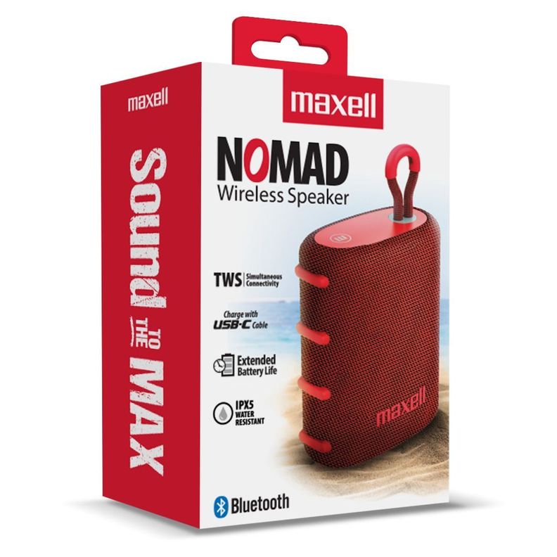 Parlante Bluetooth Portátil Maxell Nomad Tws 15 Hr Ipx5 Rojo-1