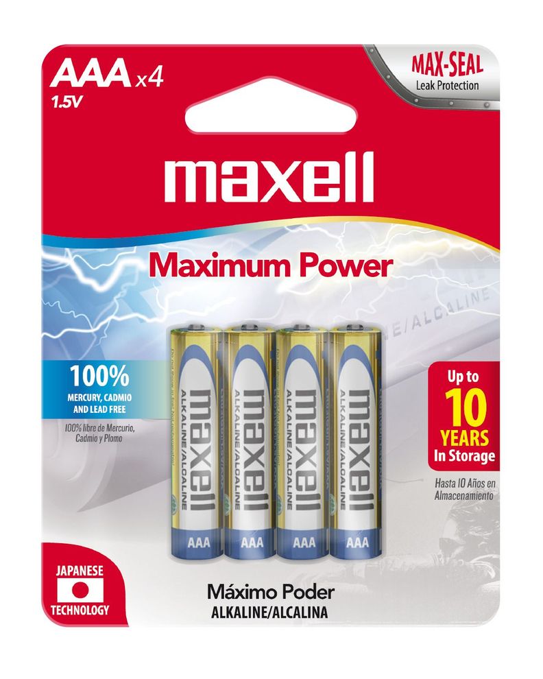Pilas Alcalinas Maxell Tamaño AAA 4 Unidades-0