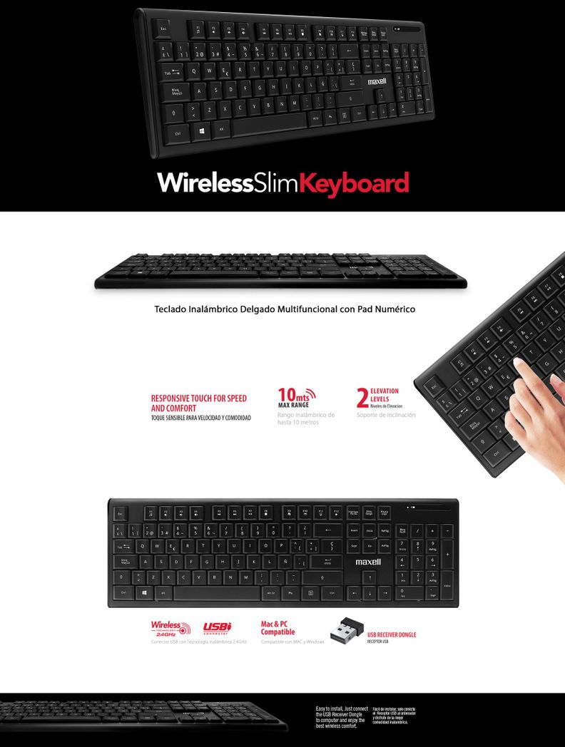 Teclado Inalámbrico Maxell Slim Multifuncional Con Pad Numérico WKB-20-2