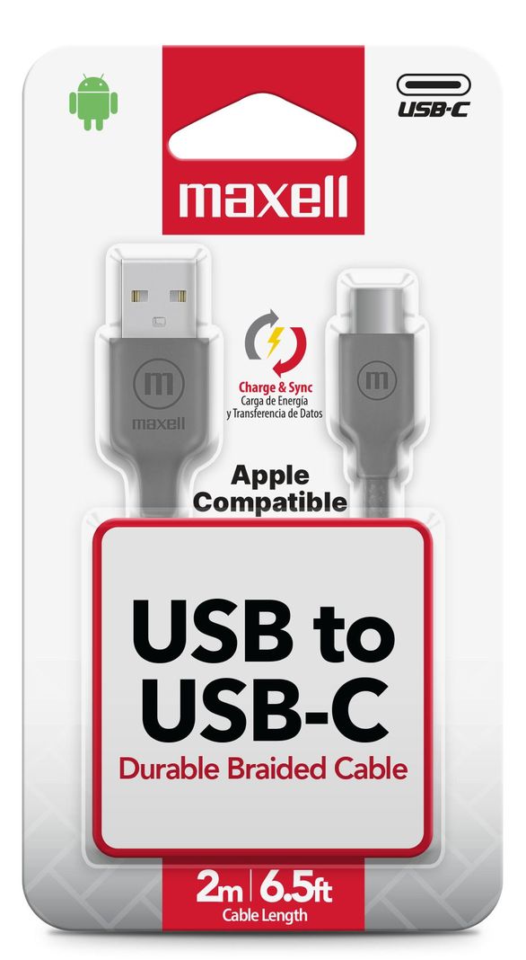 Cable Trenzado Usb A Usb-c Maxell 2 Metros Carga Rápida Gris-1