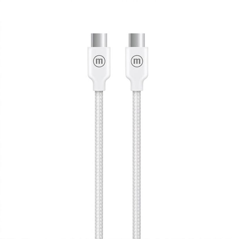 Cable Trenzado USB C a USB C Maxell 2 Metros Carga Rapida Blanco