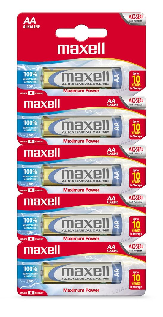 Pilas Alcalinas Maxell Tamaño AA 5 Unidades-0
