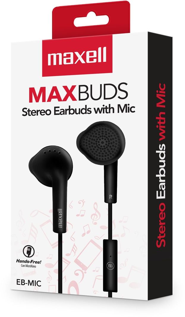 Audífonos Eb-mic Estéreo De Botón Con Mic Negro - Maxell-1