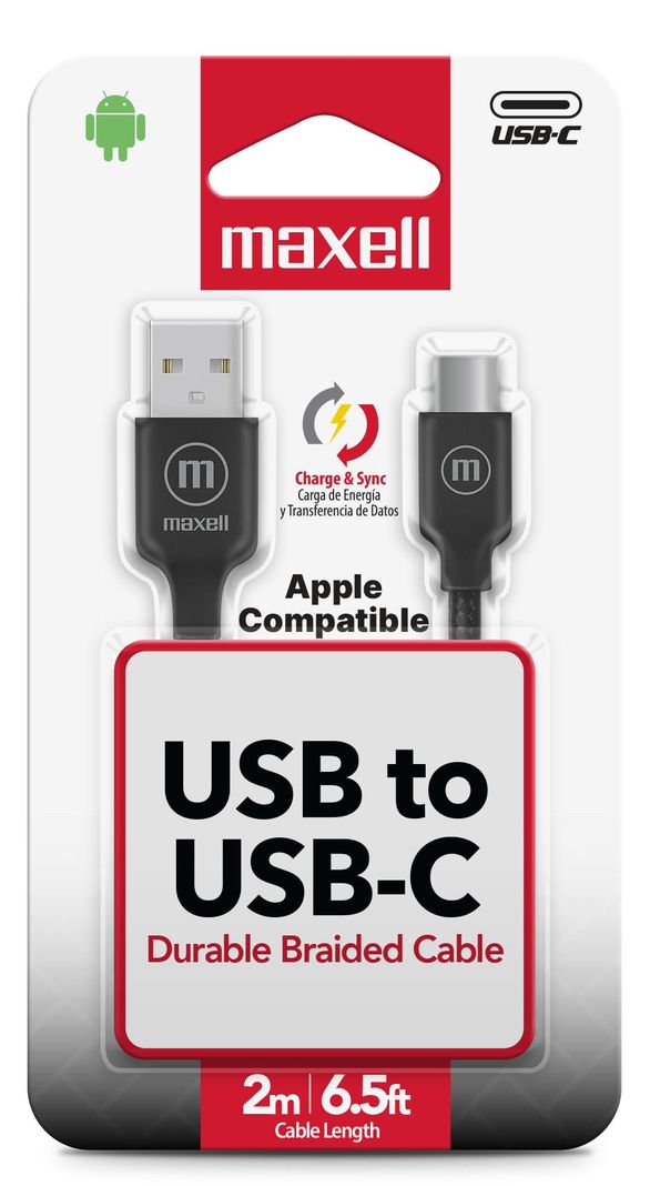 Cable Trenzado Usb A Usb-c Maxell 2 Metros Carga Rápida Negro-1