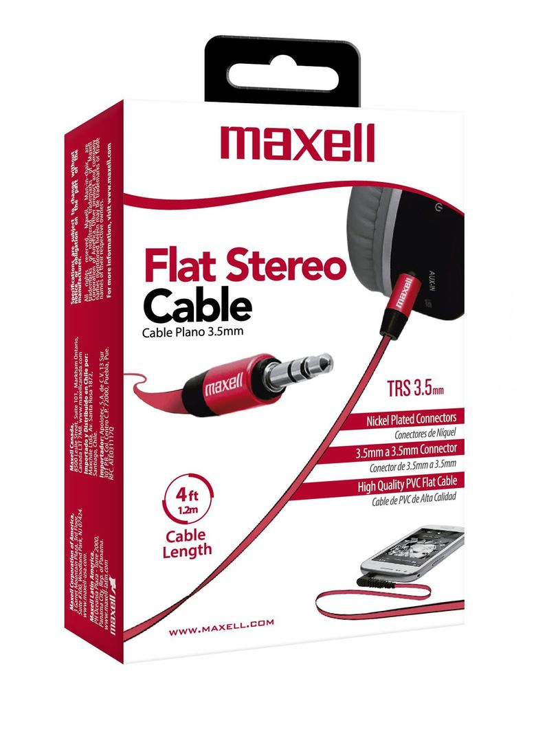Cable Para Audio Plano Con Conectores De 3.5mm A 3.5mm Rojo Maxell-1