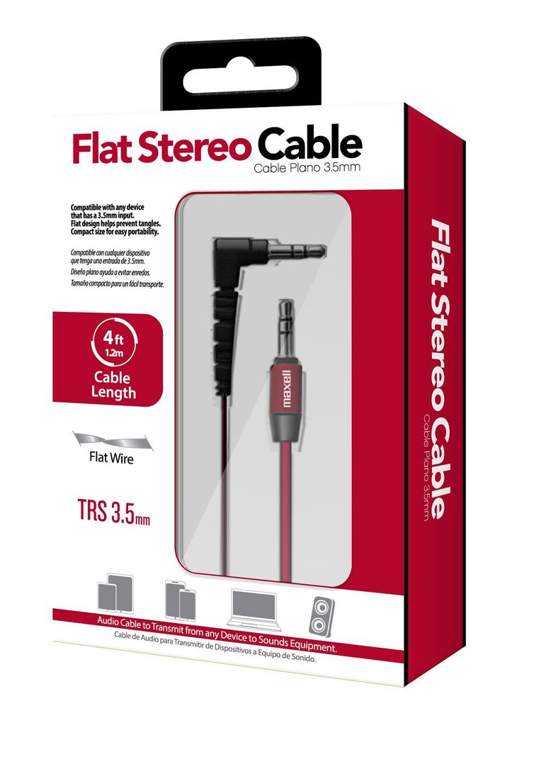 Cable Para Audio Plano Con Conectores De 3.5mm A 3.5mm Rojo Maxell-2