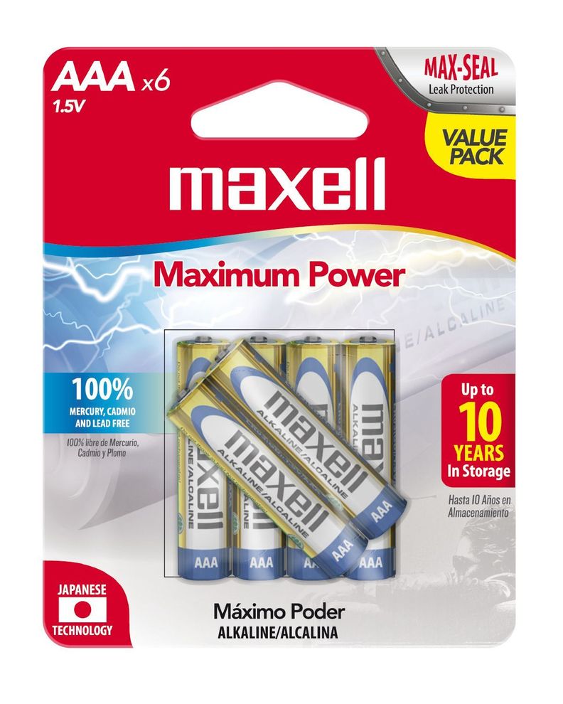 Pilas Alcalinas Maxell Tamaño AAA 6 Unidades-0