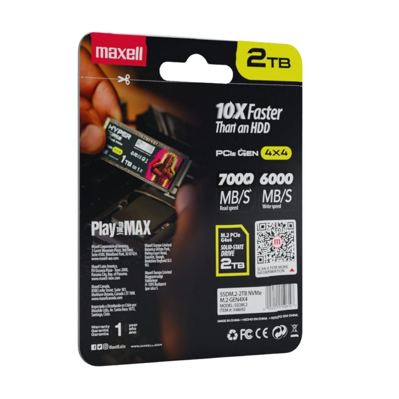 M.2 NVMe SSD 2TB　2280 Disco ssd 2TB M.2 NVMe PCIe Gen 4x4 Maxell hasta 7000MB/s Maxell