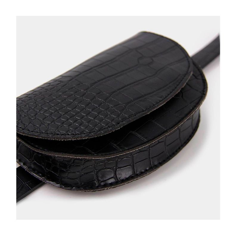 Riñonera Doble Bolso Cocodrilo Negro Plateado-1