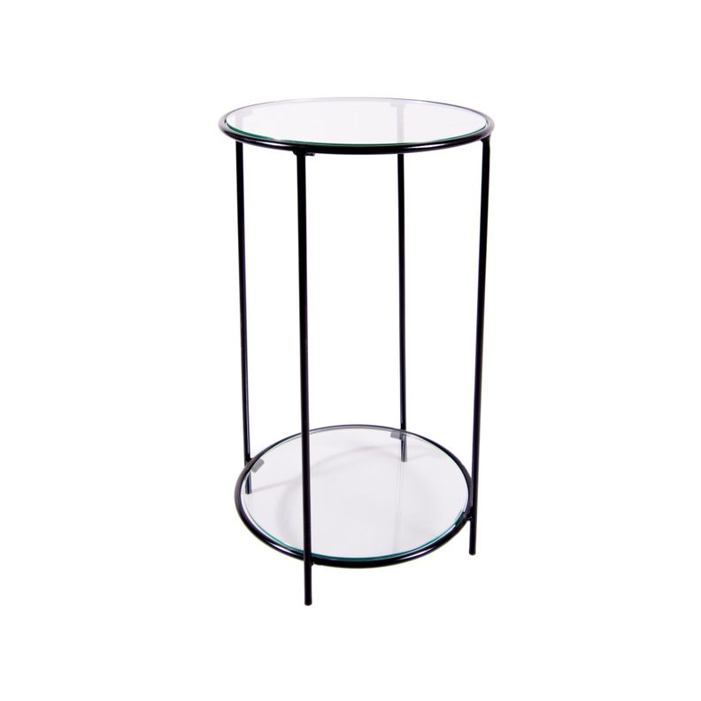 MESA LATERAL CIRCULAR DOS NIVELES NEGRO GLASS-0