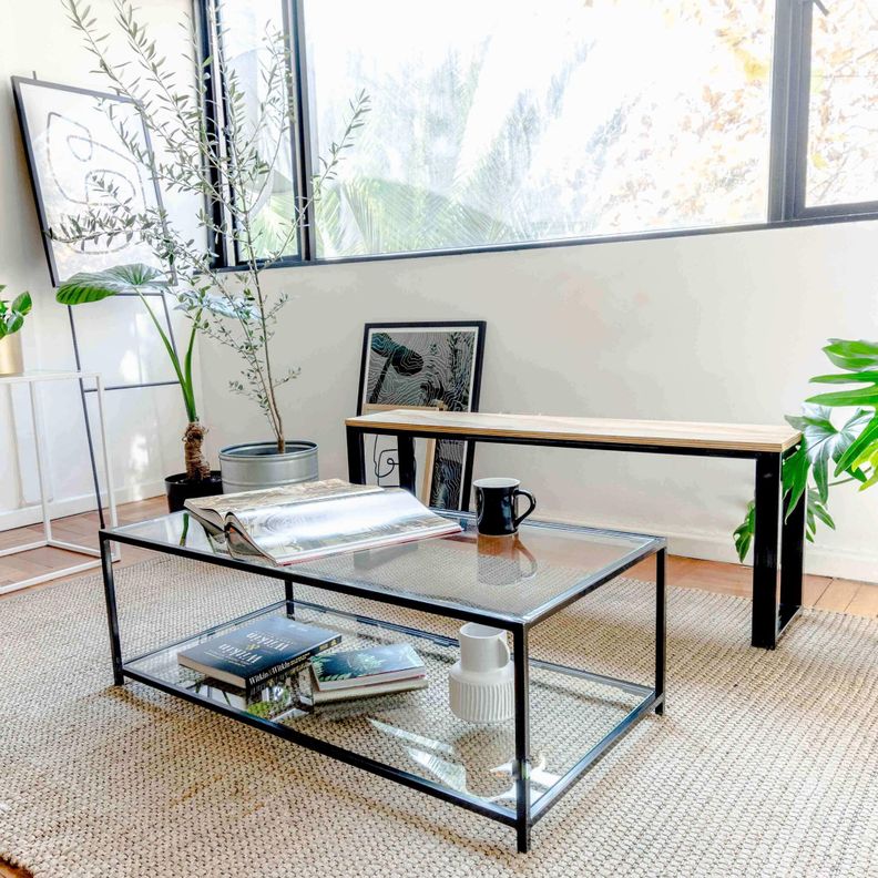 MESA DE CENTRO RECTANGULAR 100 NEGRA DOS NIVELES GLASS-0